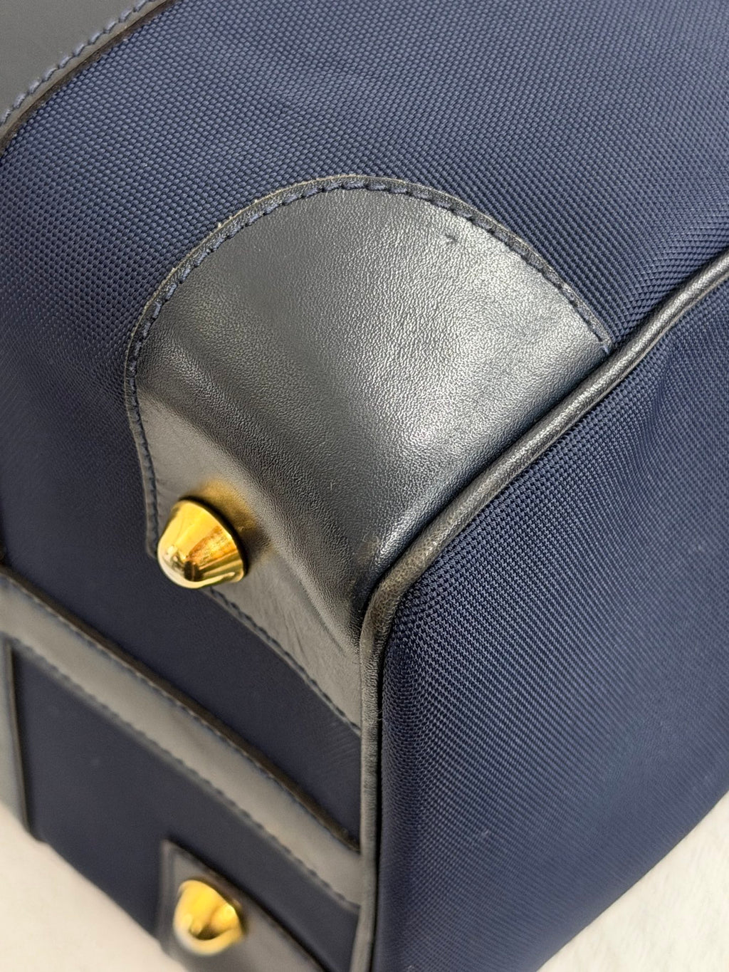 Celine Vintage Horse Carriage Nylon Boston Bag Navy