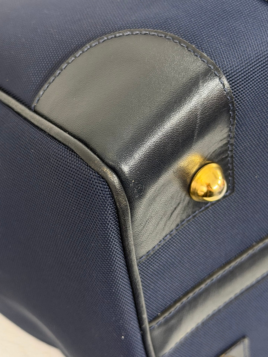 Celine Vintage Horse Carriage Nylon Boston Bag Navy