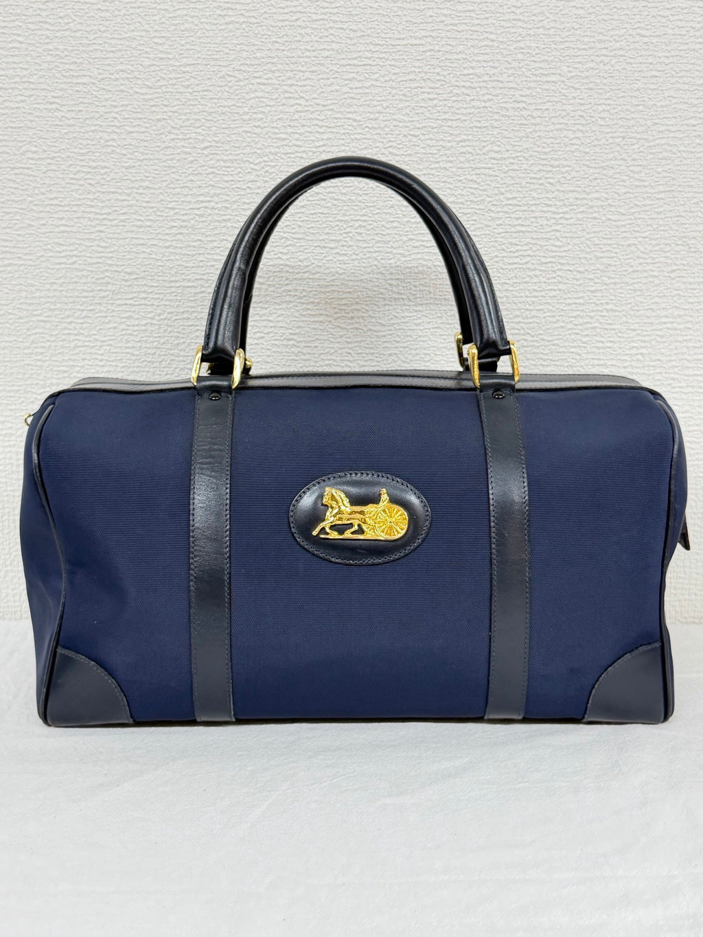 Celine Vintage Horse Carriage Nylon Boston Bag Navy