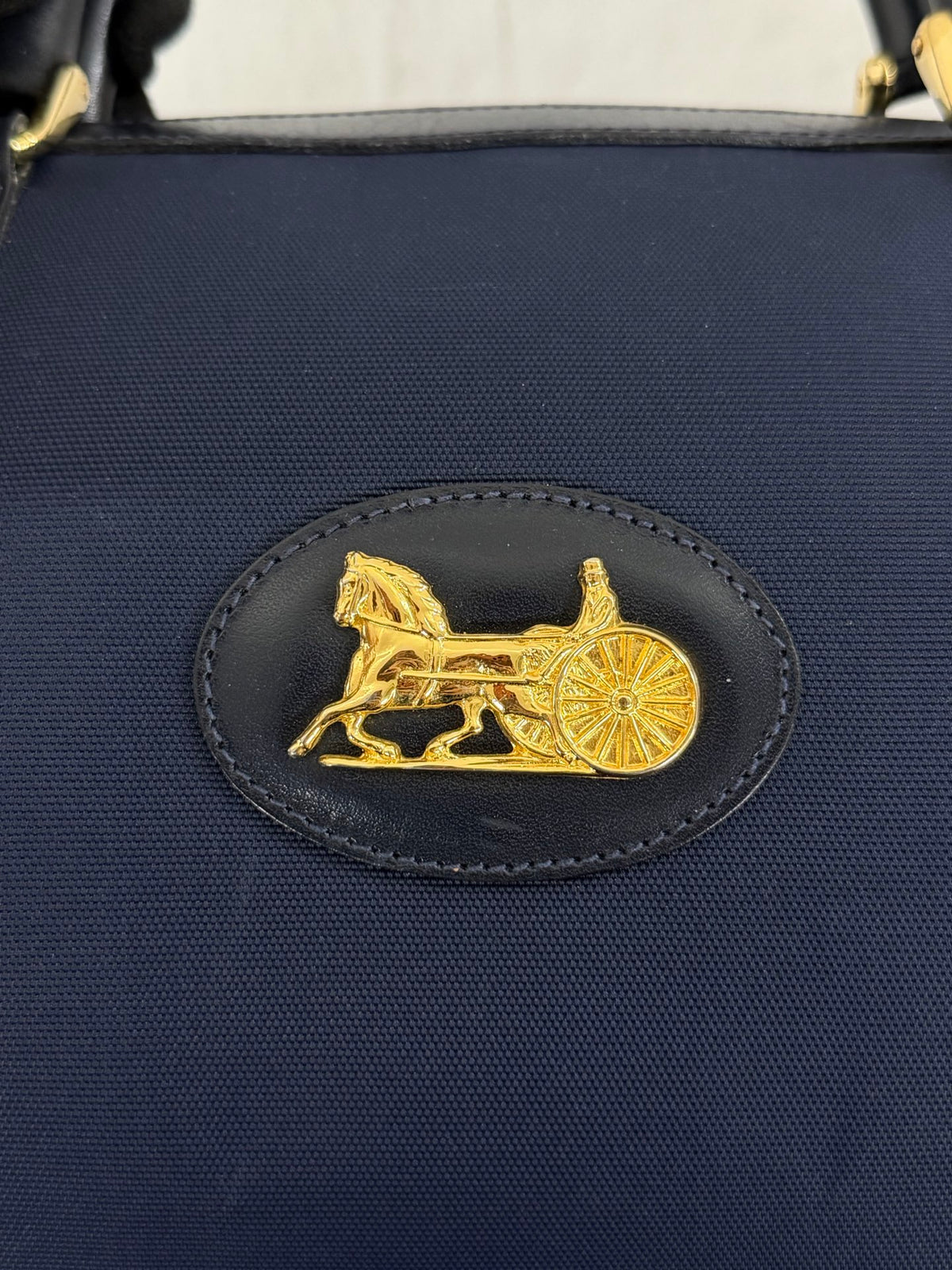 Celine Vintage Horse Carriage Nylon Boston Bag Navy