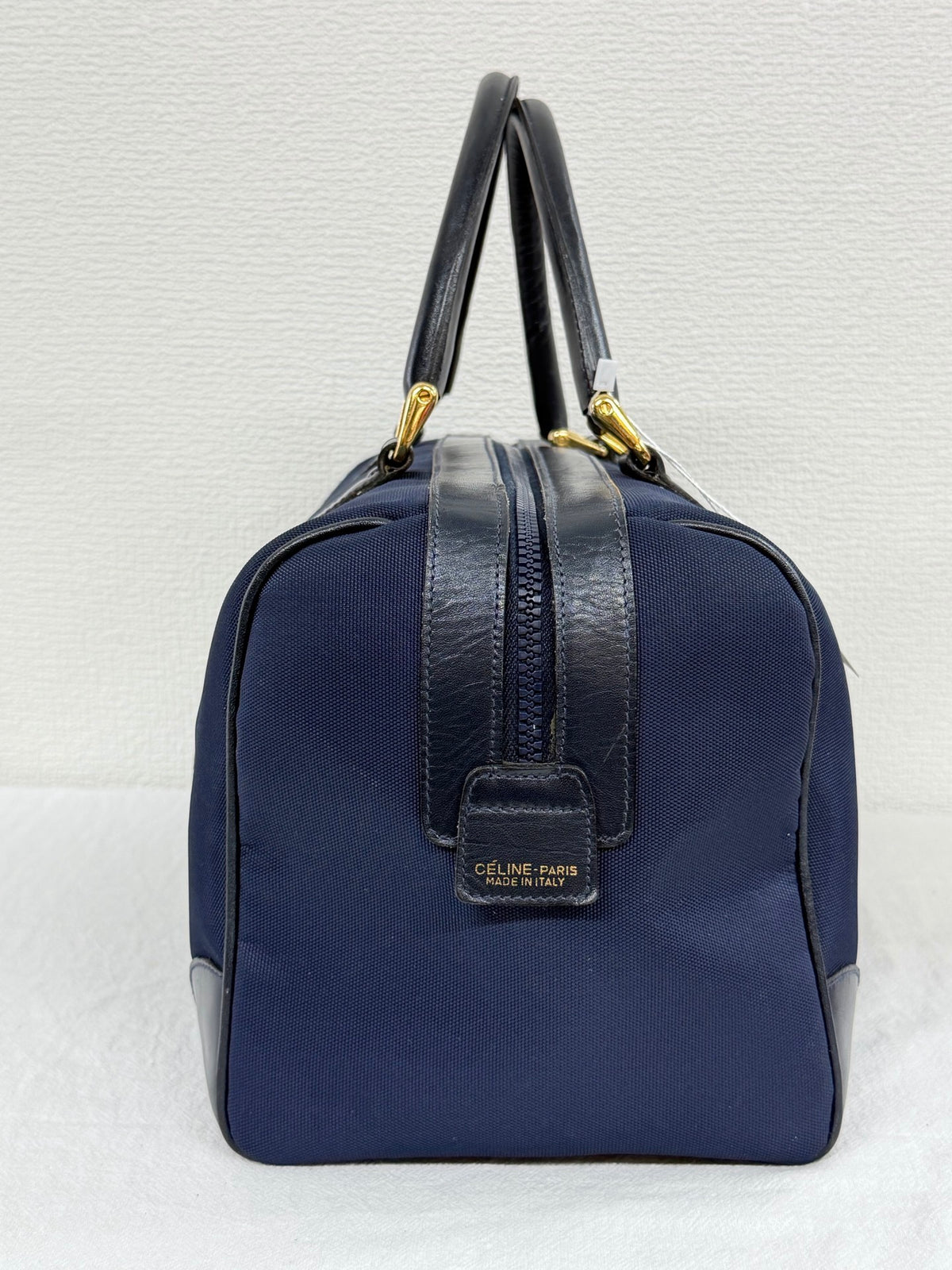 Celine Vintage Horse Carriage Nylon Boston Bag Navy