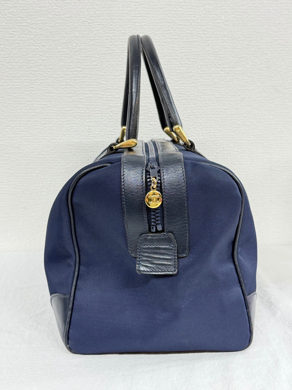 Celine Vintage Horse Carriage Nylon Boston Bag Navy