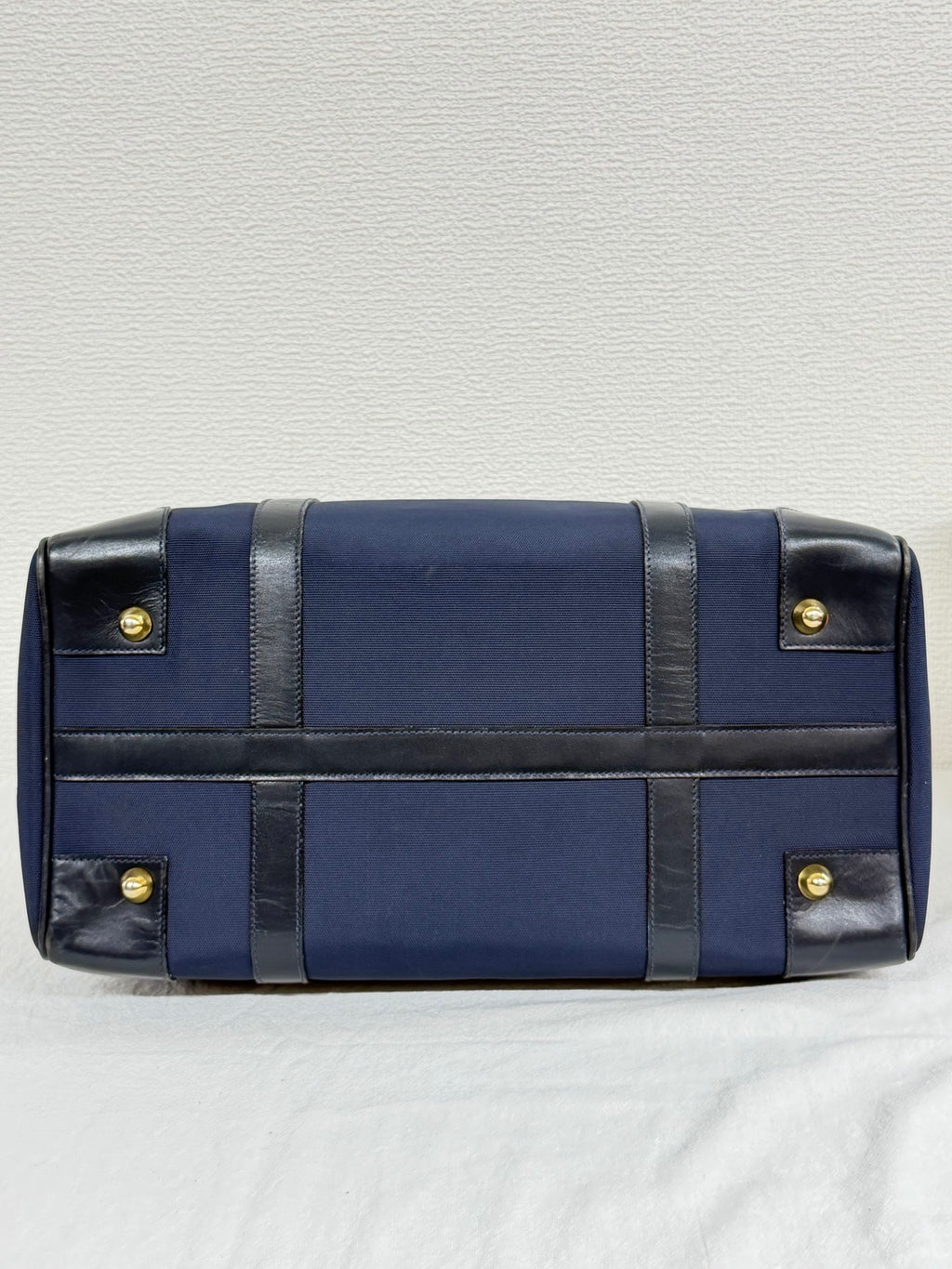Celine Vintage Horse Carriage Nylon Boston Bag Navy