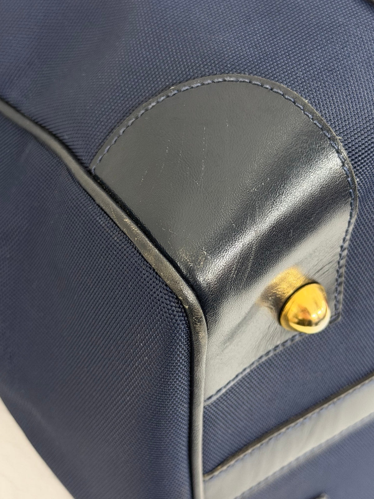 Celine Vintage Horse Carriage Nylon Boston Bag Navy