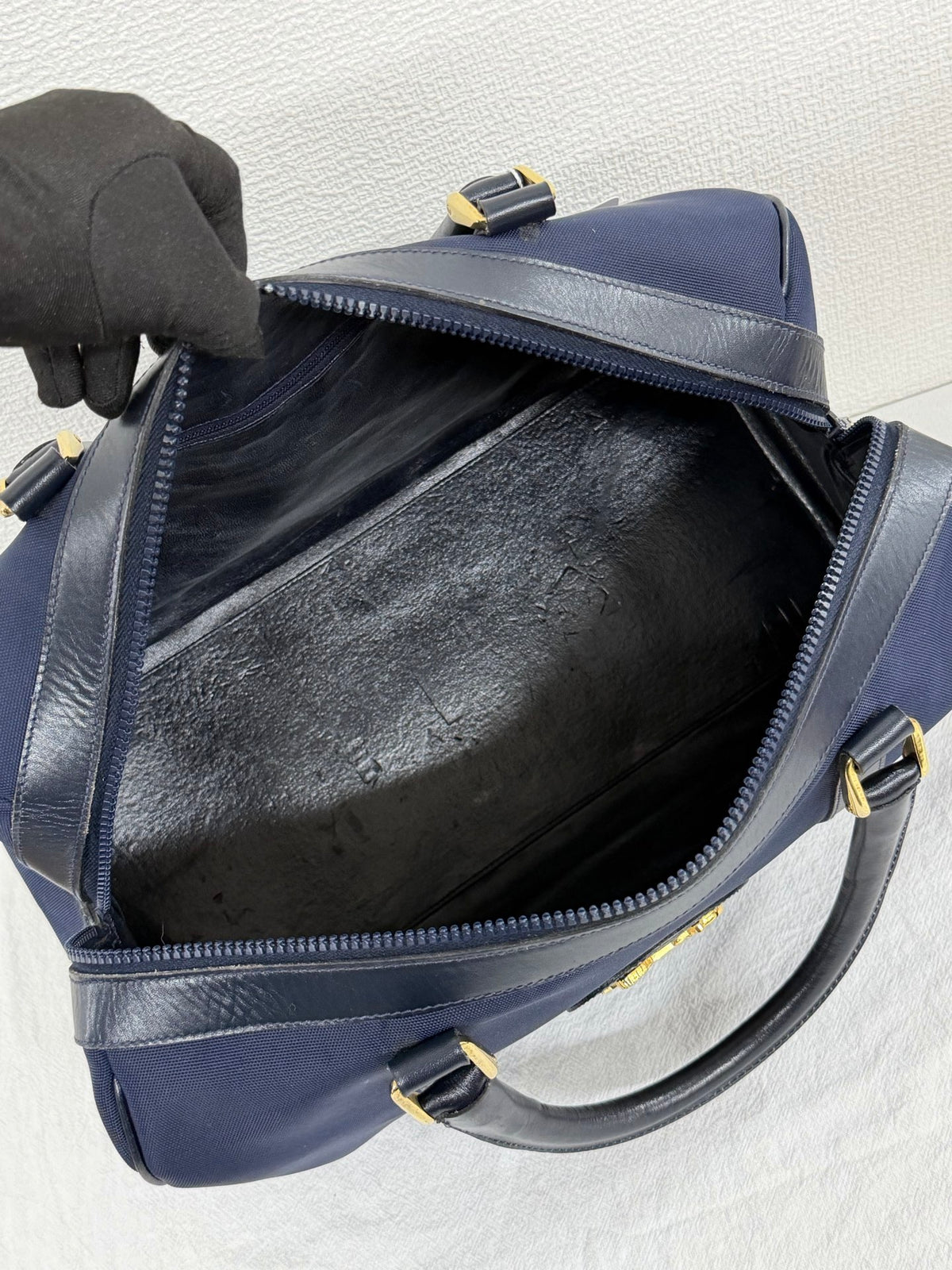Celine Vintage Horse Carriage Nylon Boston Bag Navy