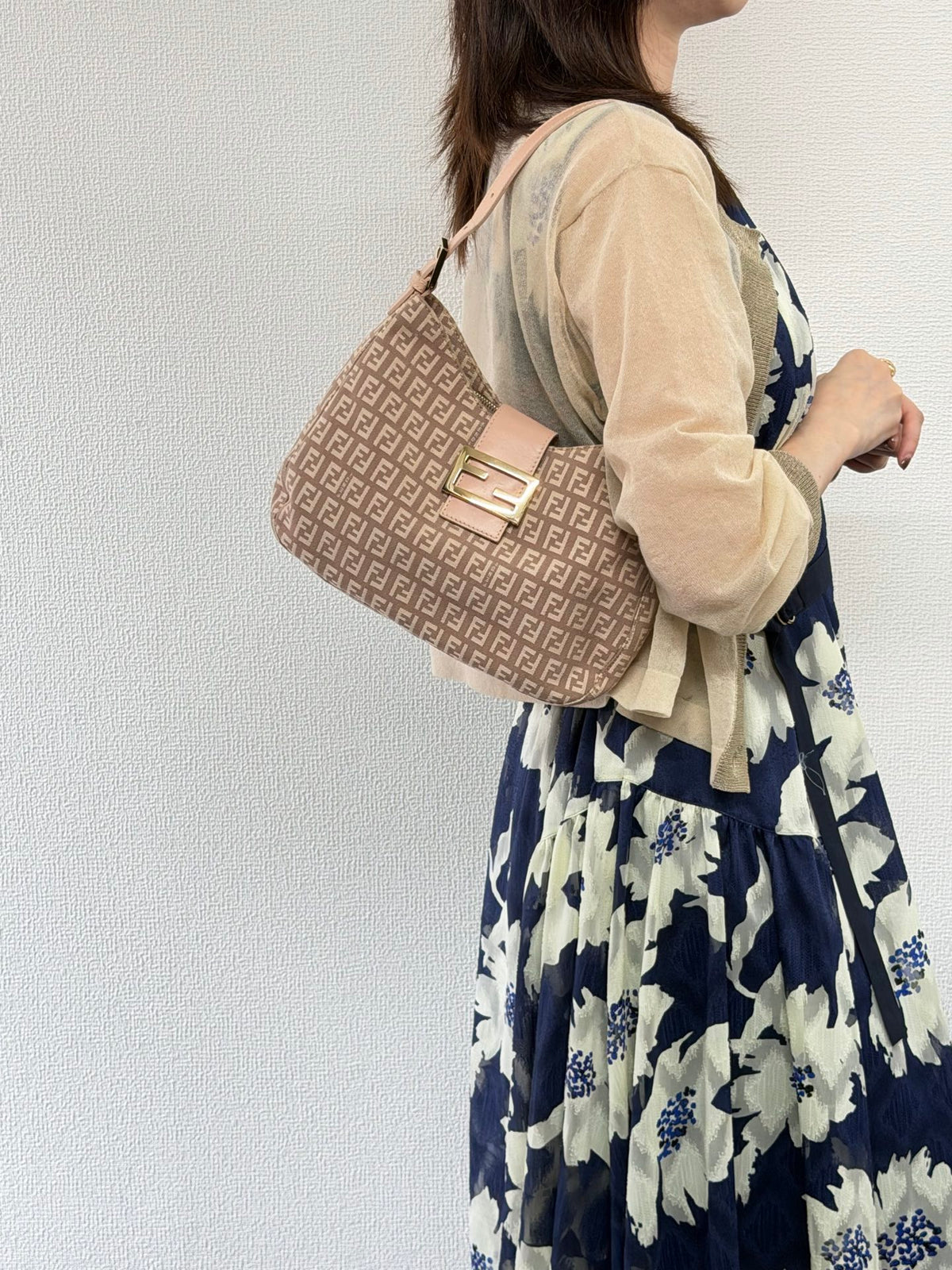 Fendi Vintage Zucchino Canvas Mamma Baguette Bag Beige