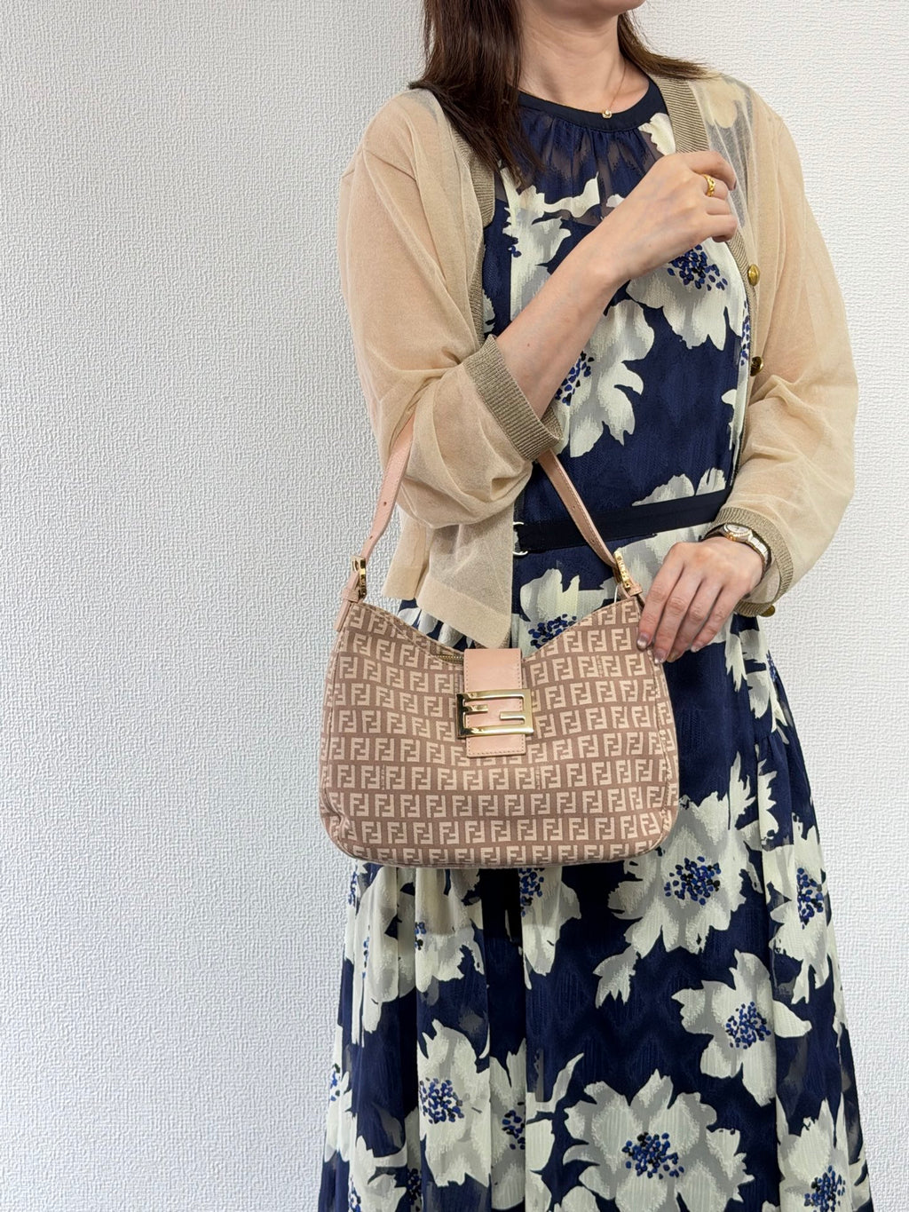 Fendi Vintage Zucchino Canvas Mamma Baguette Bag Beige