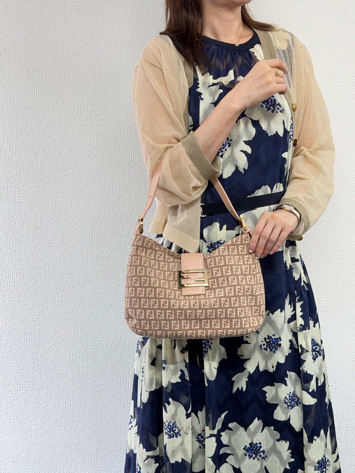 Fendi Vintage Zucchino Canvas Mamma Baguette Bag Beige
