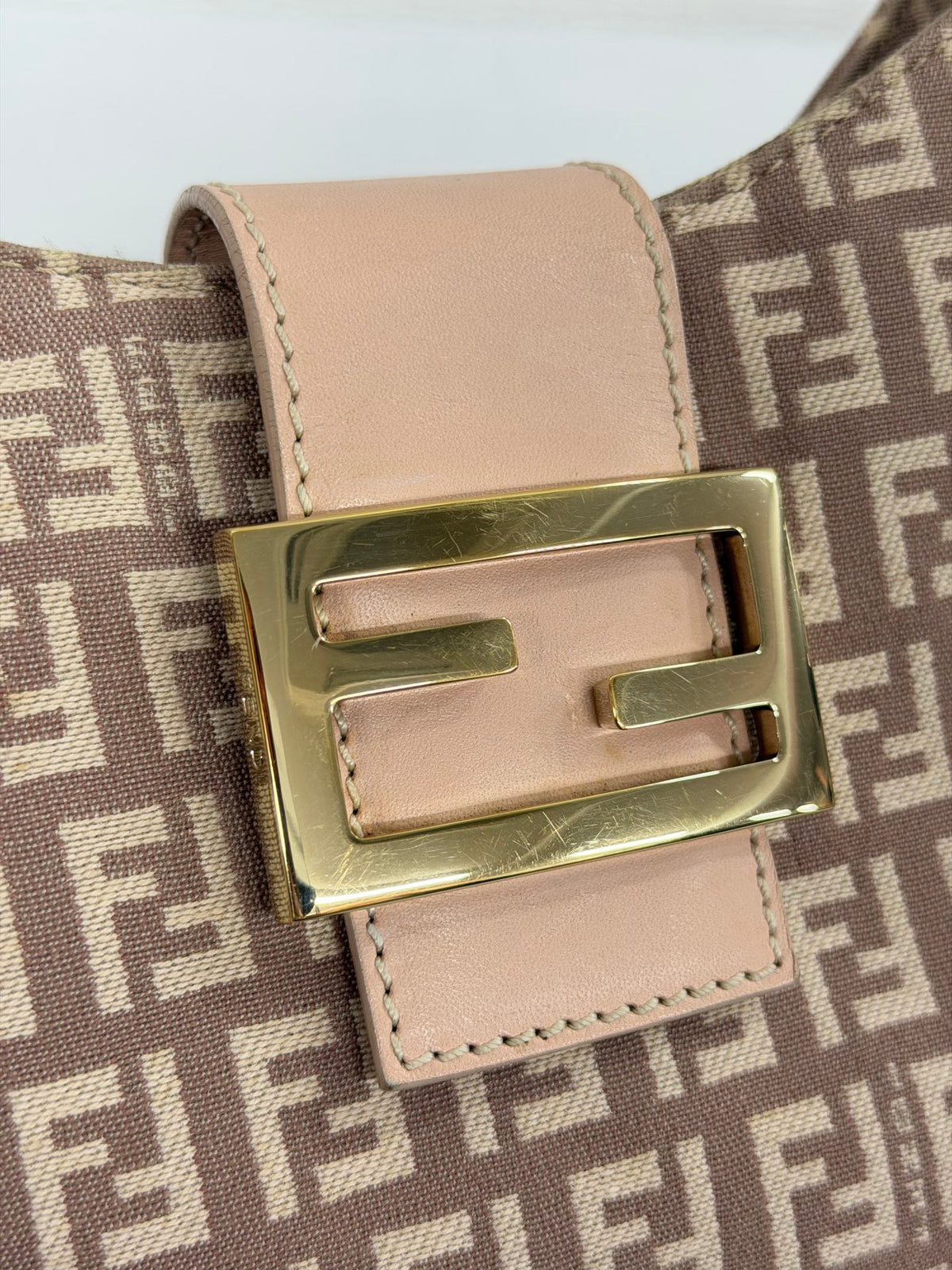 Fendi Vintage Zucchino Canvas Mamma Baguette Bag Beige