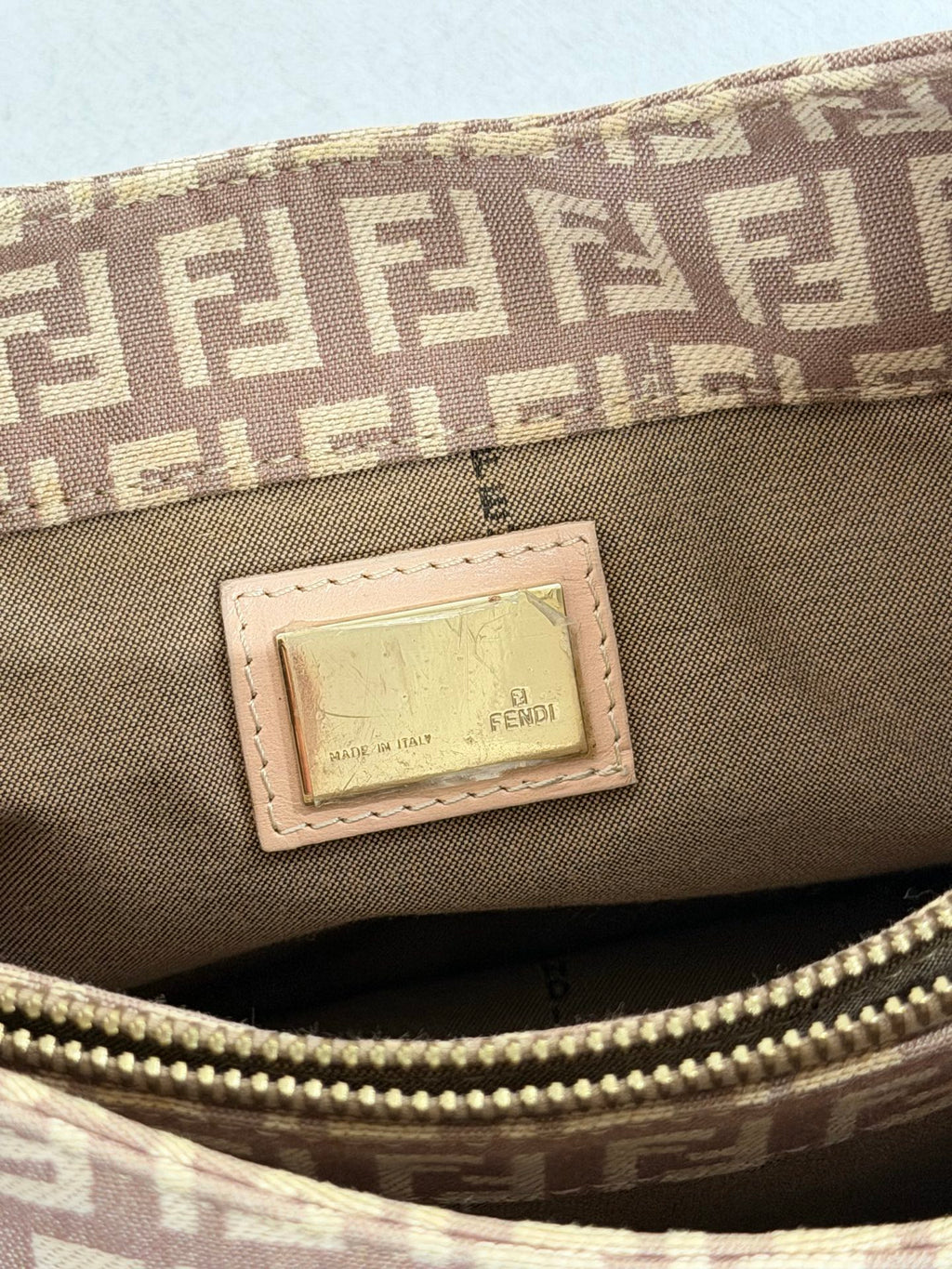 Fendi Vintage Zucchino Canvas Mamma Baguette Bag Beige