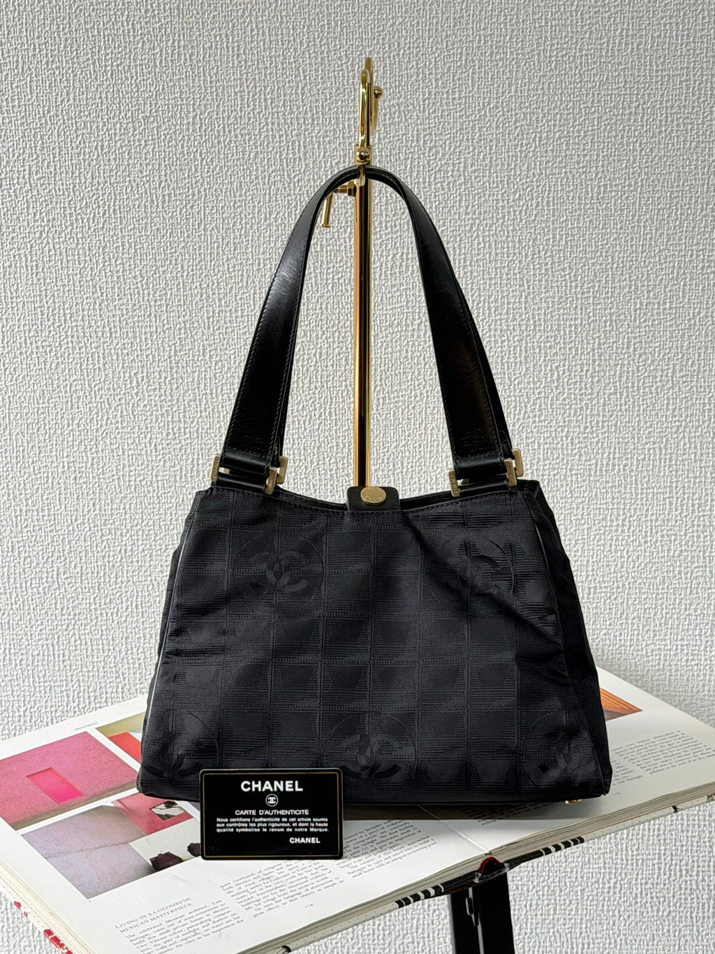 Chanel New Travel Line Handbag Black Gold Hardware