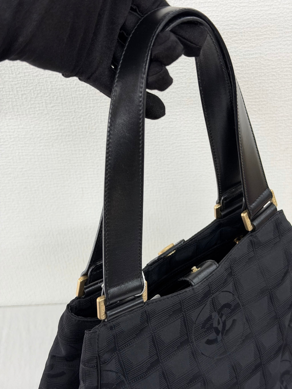 Chanel New Travel Line Handbag Black Gold Hardware