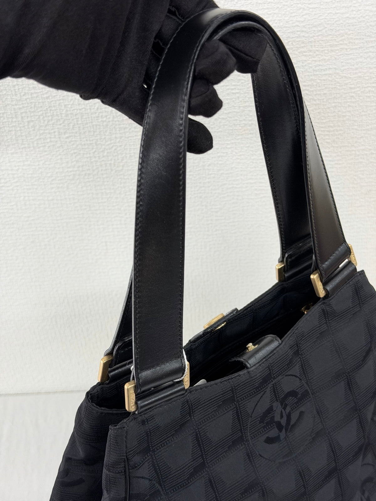 Chanel New Travel Line Handbag Black Gold Hardware