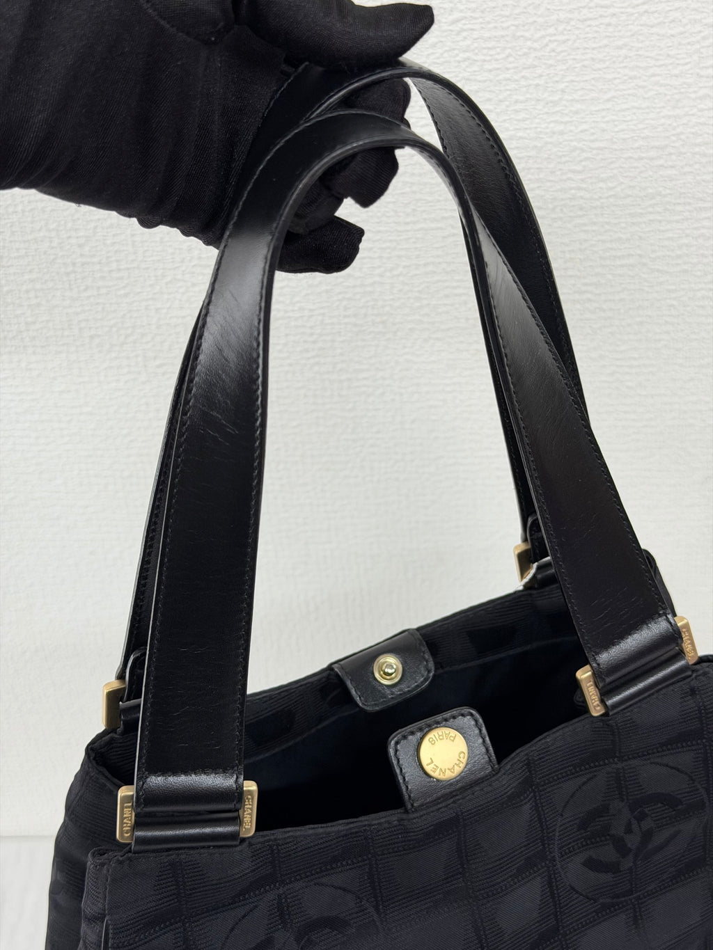 Chanel New Travel Line Handbag Black Gold Hardware