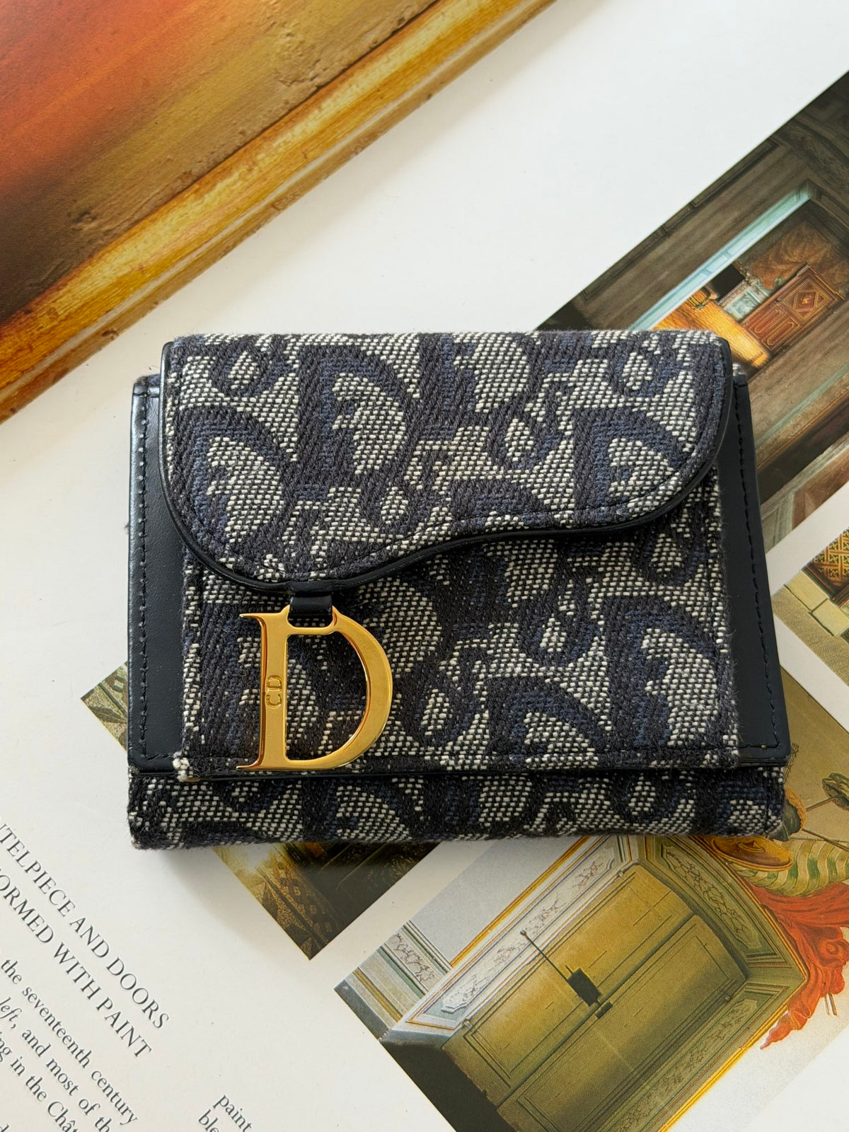 Dior Saddle Lotus Wallet Blue Dior Oblique Jacquard