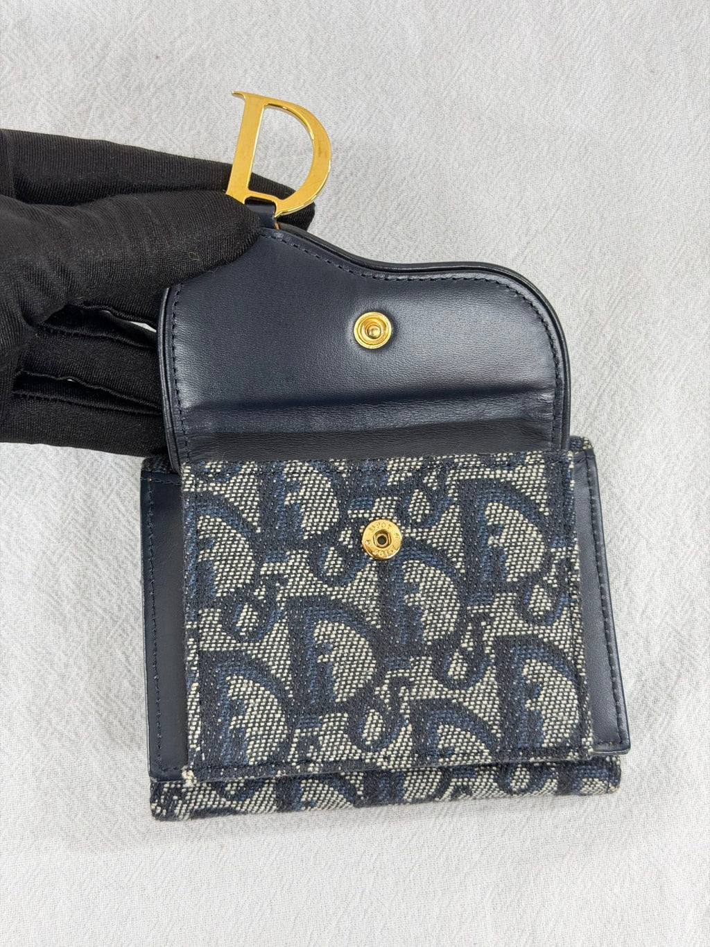 Dior Saddle Lotus Wallet Blue Dior Oblique Jacquard