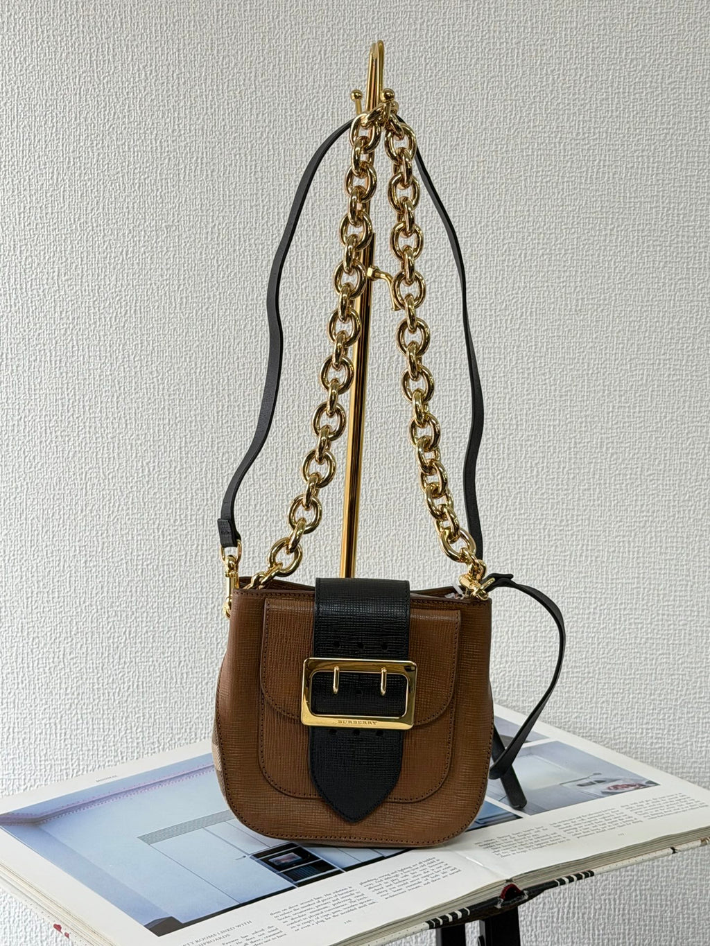 Burberry Derby Calfskin Small Square Buckle Belt Bag Tan Black