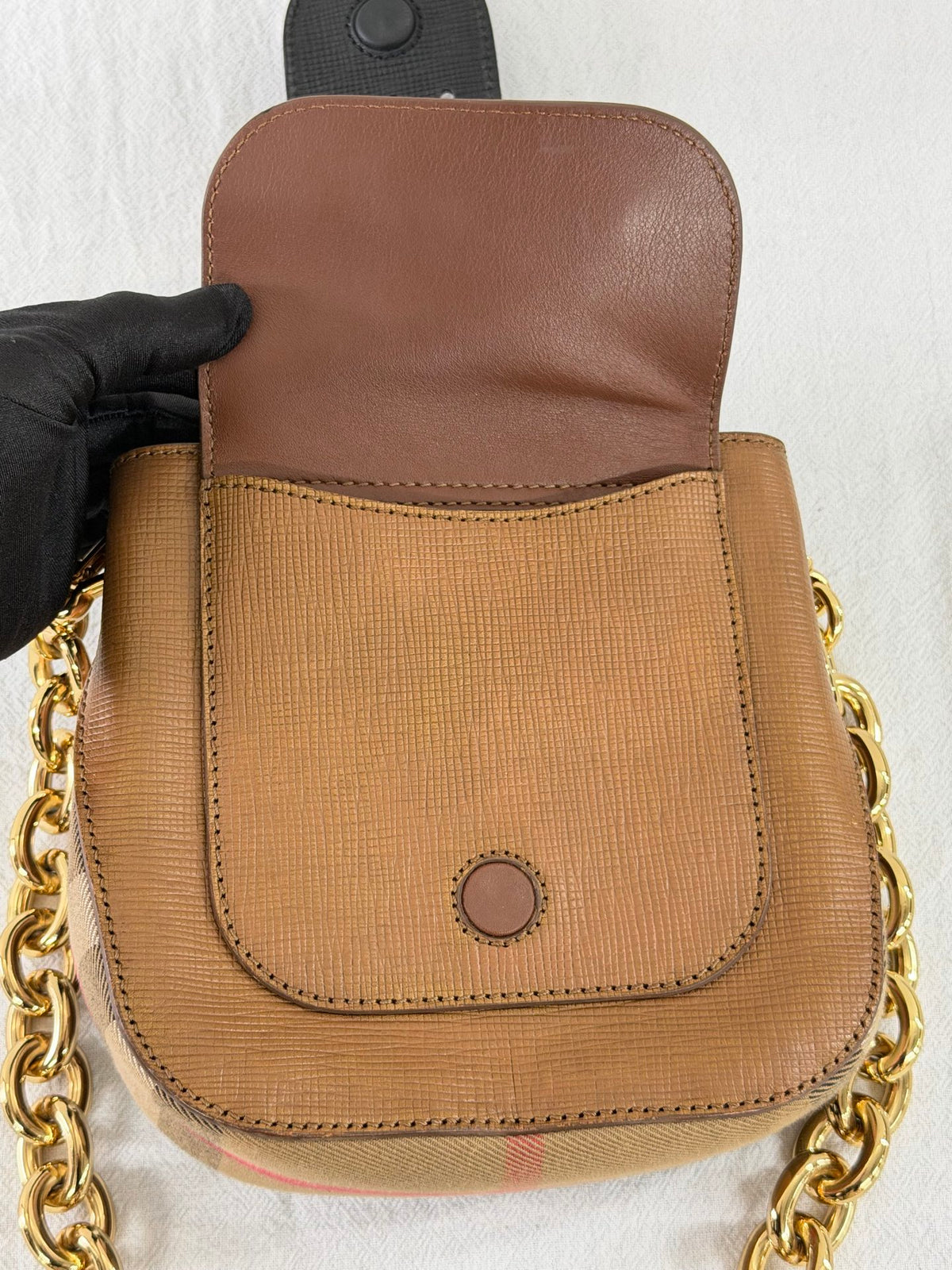 Burberry Derby Calfskin Small Square Buckle Belt Bag Tan Black