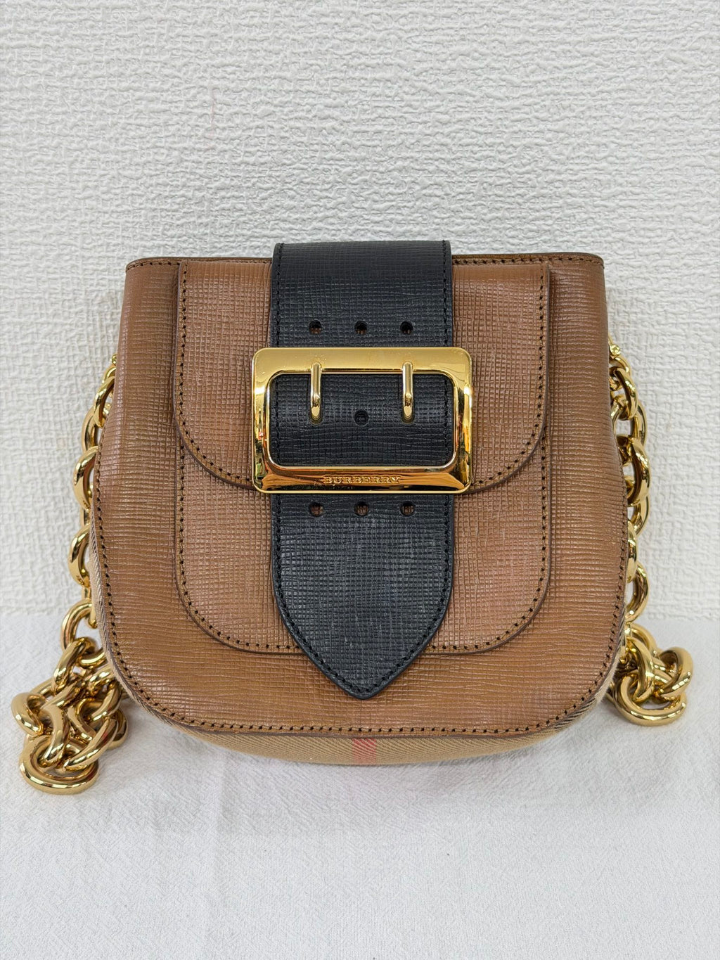 Burberry Derby Calfskin Small Square Buckle Belt Bag Tan Black