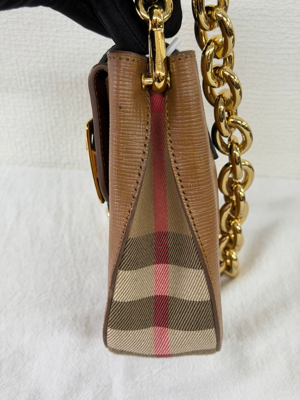 Burberry Derby Calfskin Small Square Buckle Belt Bag Tan Black