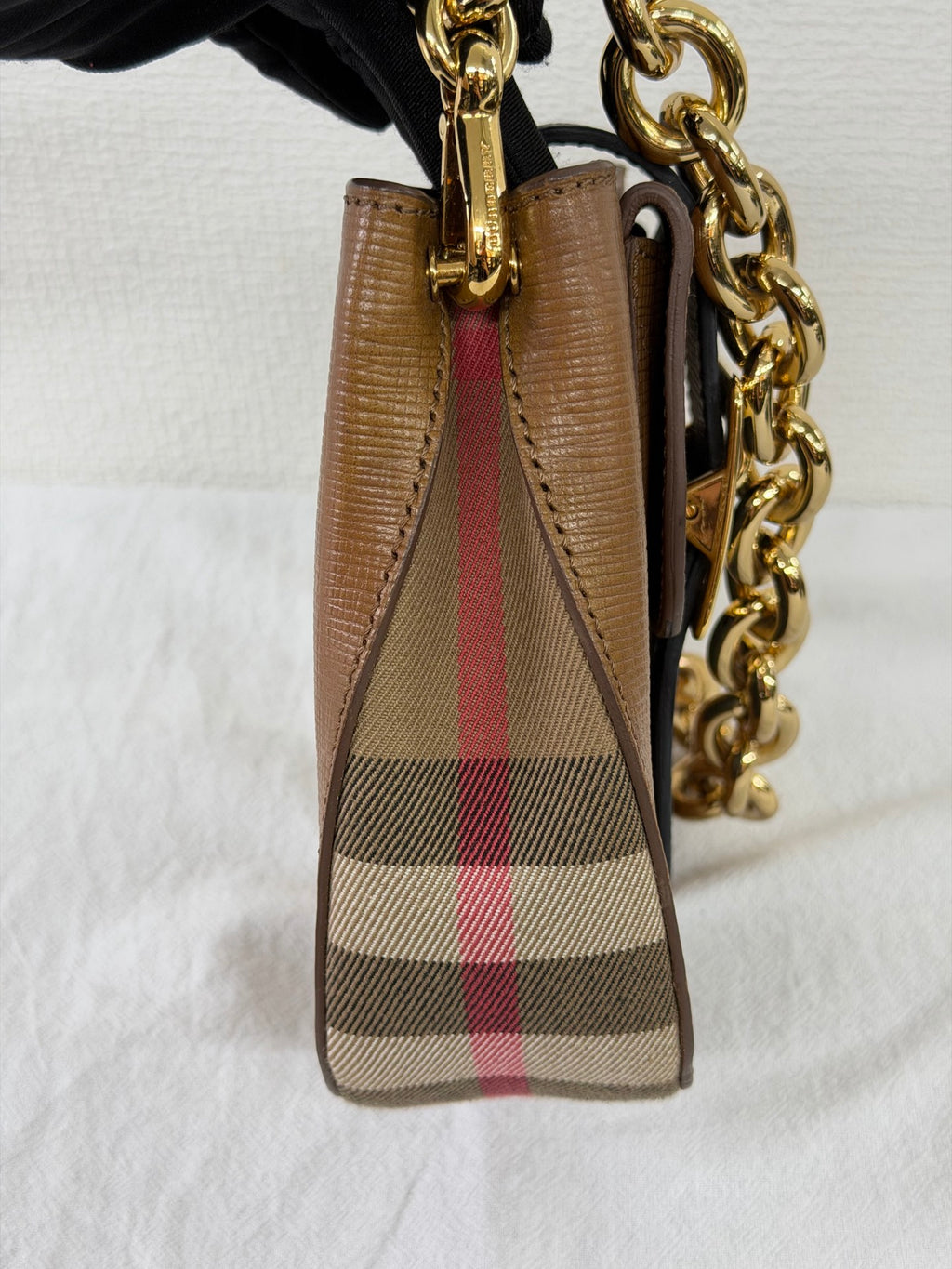 Burberry Derby Calfskin Small Square Buckle Belt Bag Tan Black