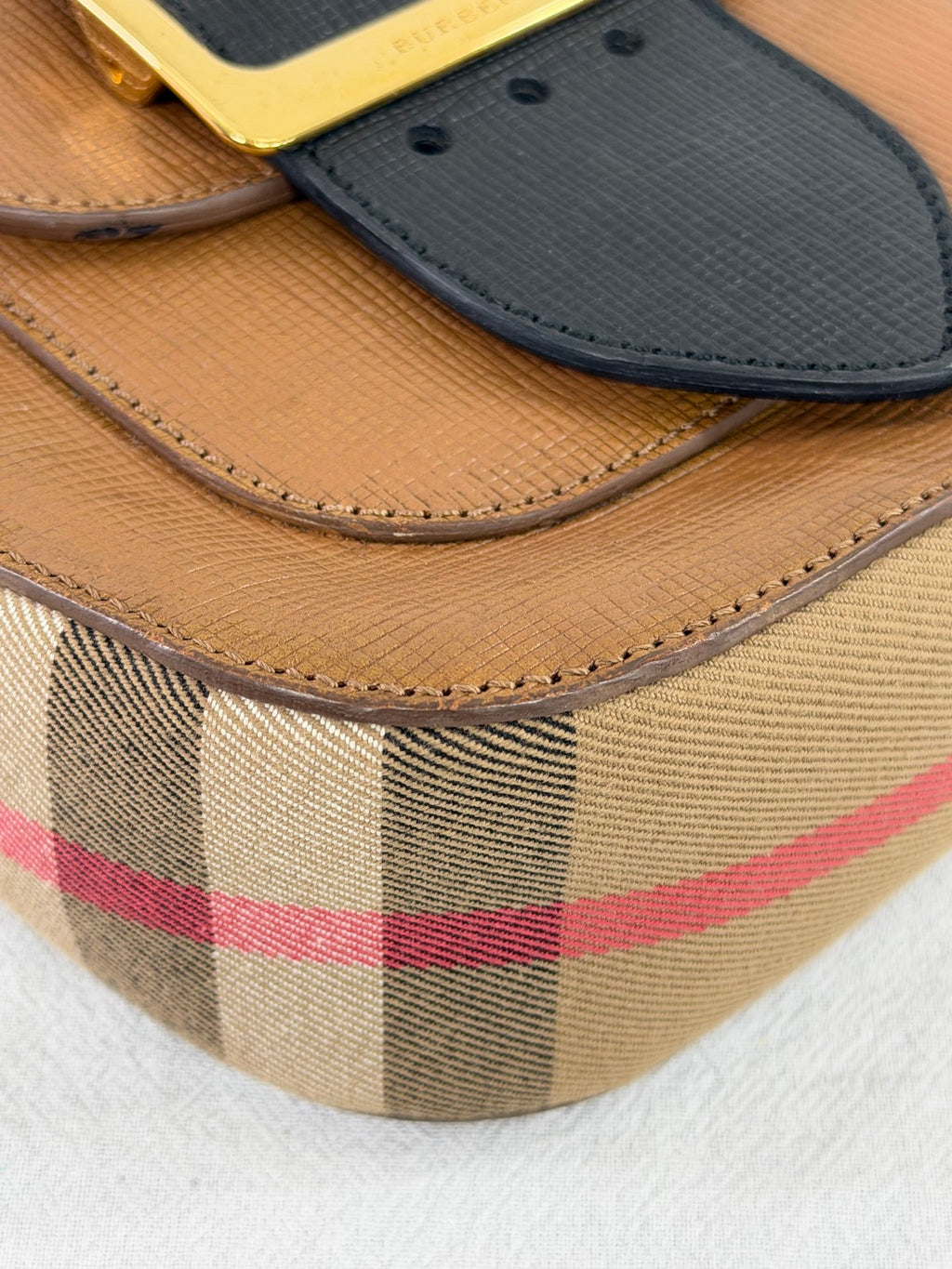 Burberry Derby Calfskin Small Square Buckle Belt Bag Tan Black