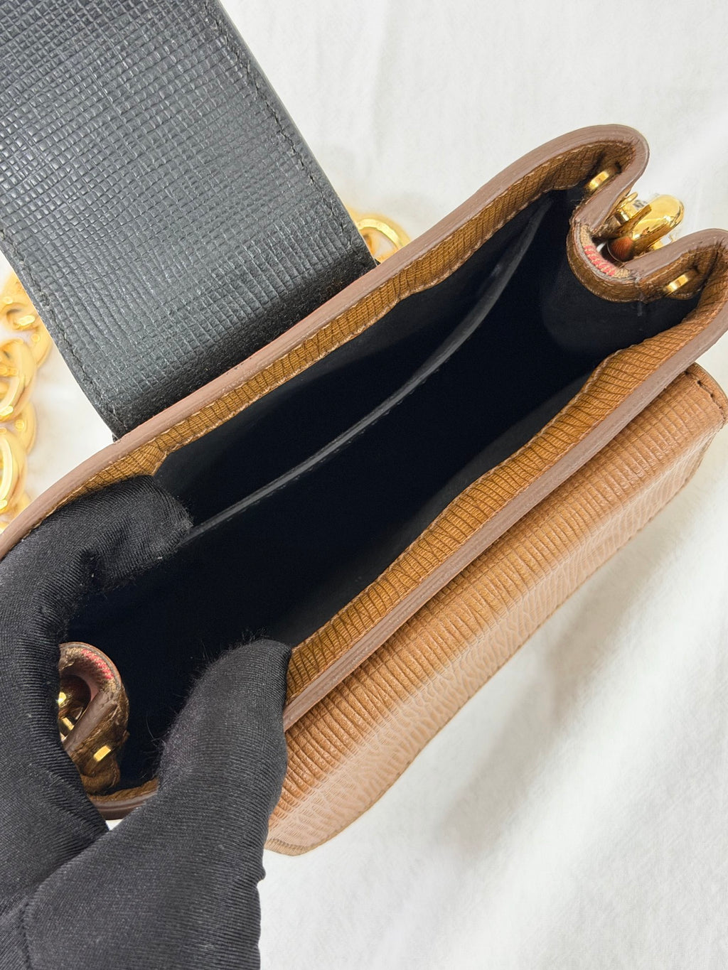 Burberry Derby Calfskin Small Square Buckle Belt Bag Tan Black