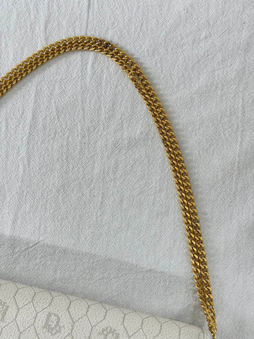 Christian Dior Vintage Honeycomb Canvas Chain Shoulder Bag White