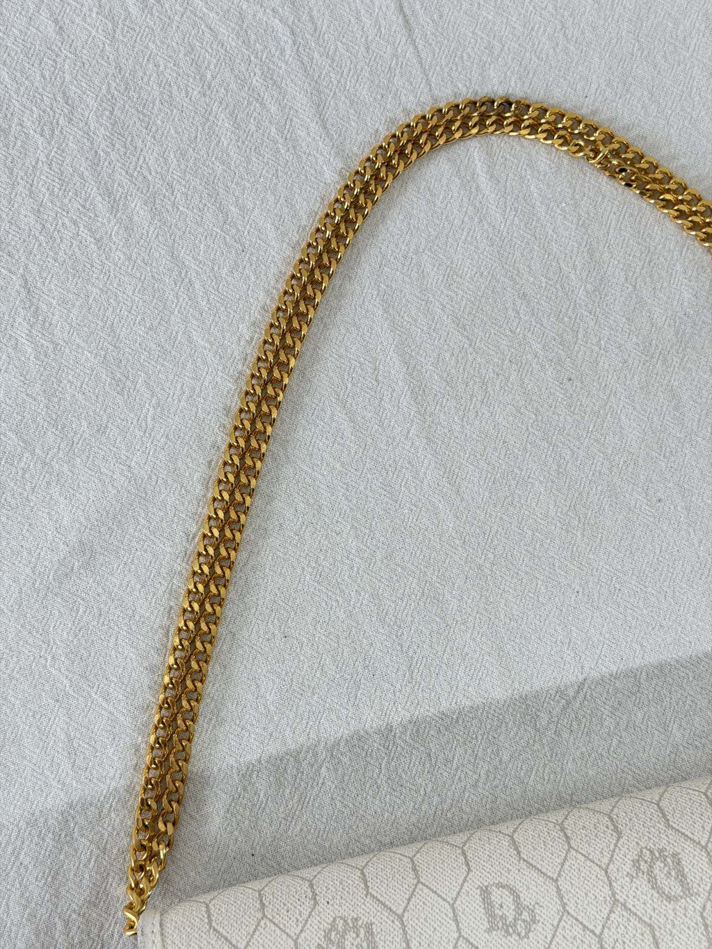 Christian Dior Vintage Honeycomb Canvas Chain Shoulder Bag White