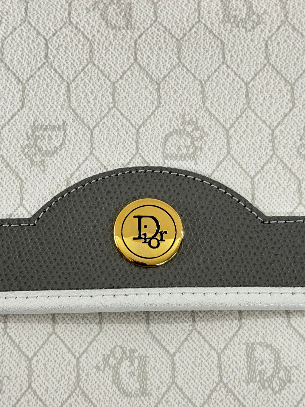 Christian Dior Vintage Honeycomb Canvas Chain Shoulder Bag White