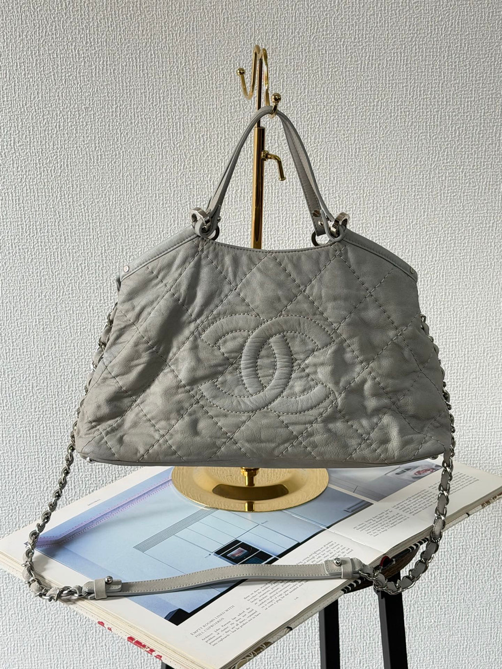 Chanel Vintage CC Crave Caviar Flap Top Handle 2WAY Bag Grey