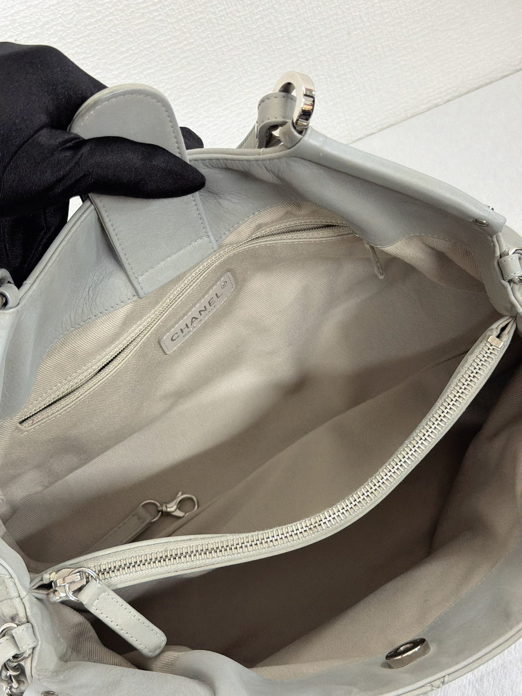 Chanel Vintage CC Crave Caviar Flap Top Handle 2WAY Bag Grey