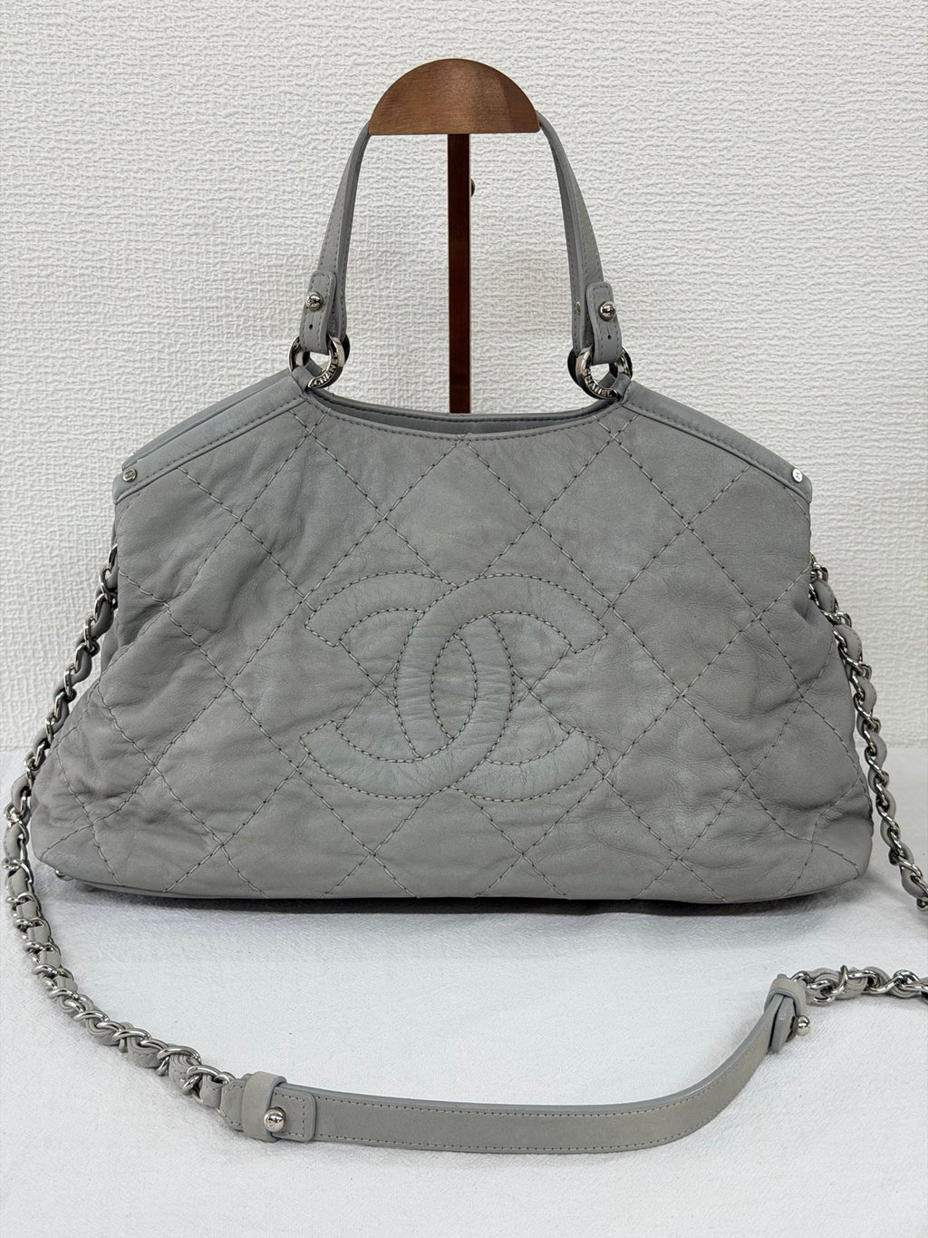 Chanel Vintage CC Crave Caviar Flap Top Handle 2WAY Bag Grey