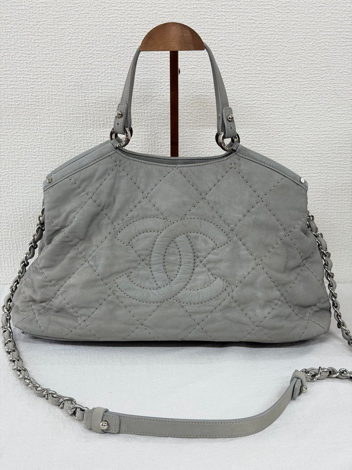 Chanel Vintage CC Crave Caviar Flap Top Handle 2WAY Bag Grey