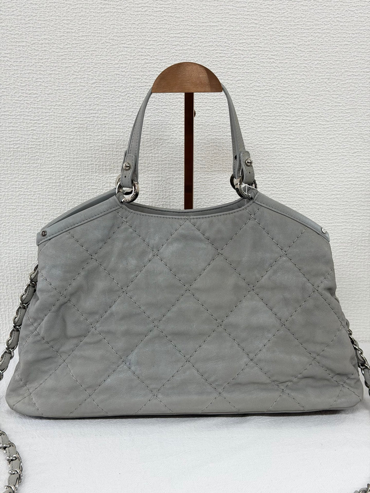Chanel Vintage CC Crave Caviar Flap Top Handle 2WAY Bag Grey