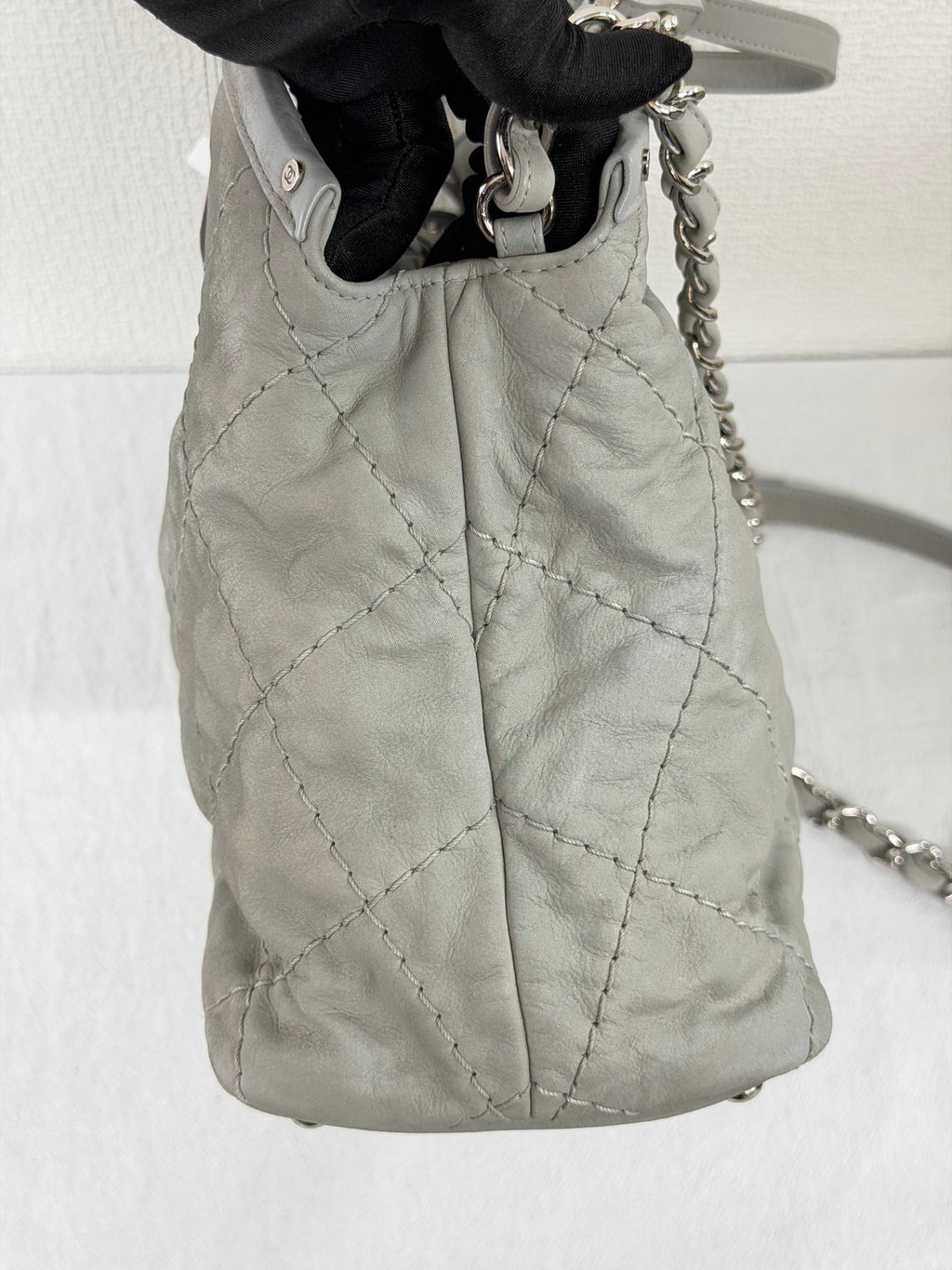 Chanel Vintage CC Crave Caviar Flap Top Handle 2WAY Bag Grey