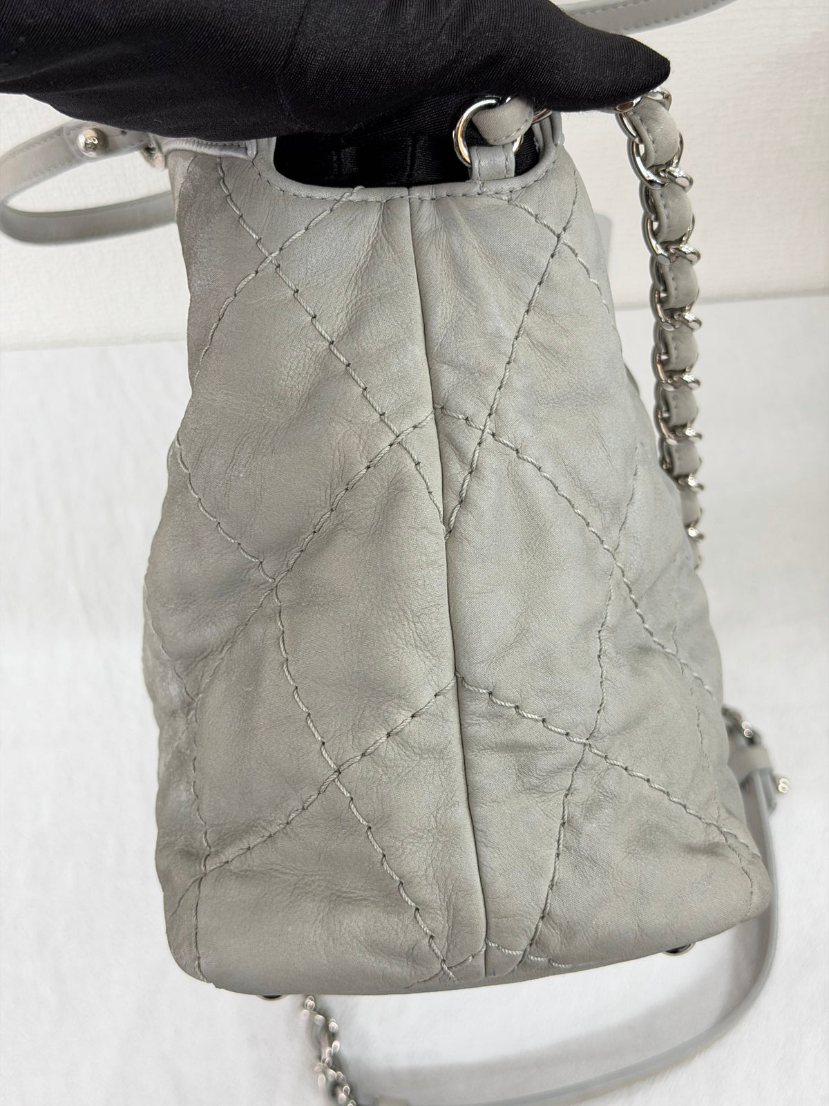 Chanel Vintage CC Crave Caviar Flap Top Handle 2WAY Bag Grey