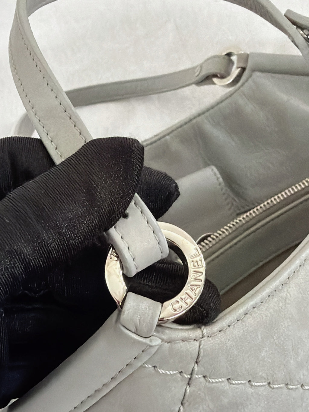 Chanel Vintage CC Crave Caviar Flap Top Handle 2WAY Bag Grey