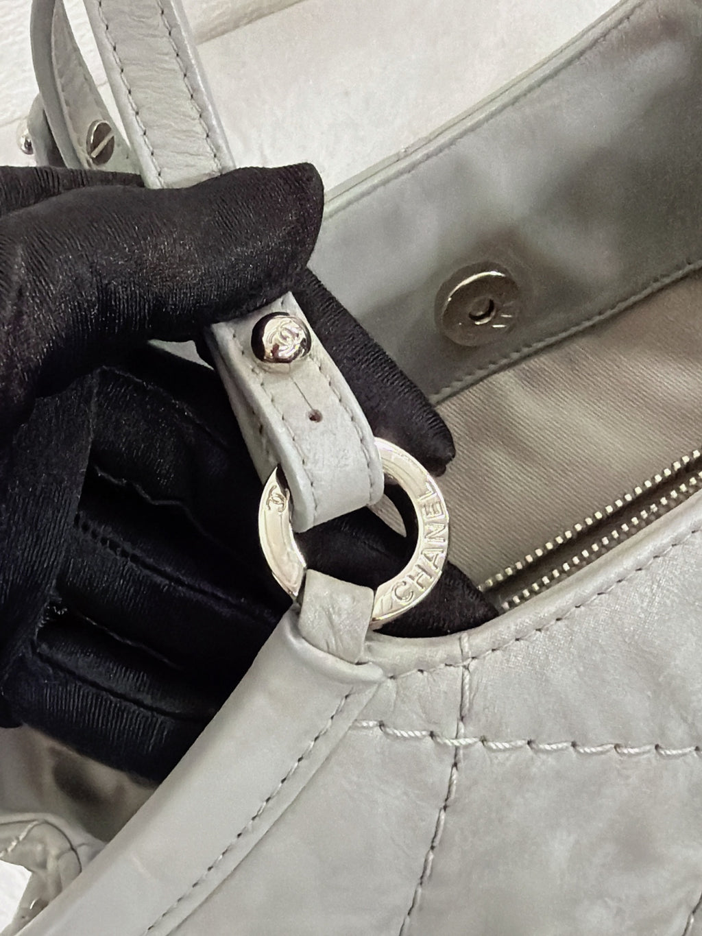 Chanel Vintage CC Crave Caviar Flap Top Handle 2WAY Bag Grey