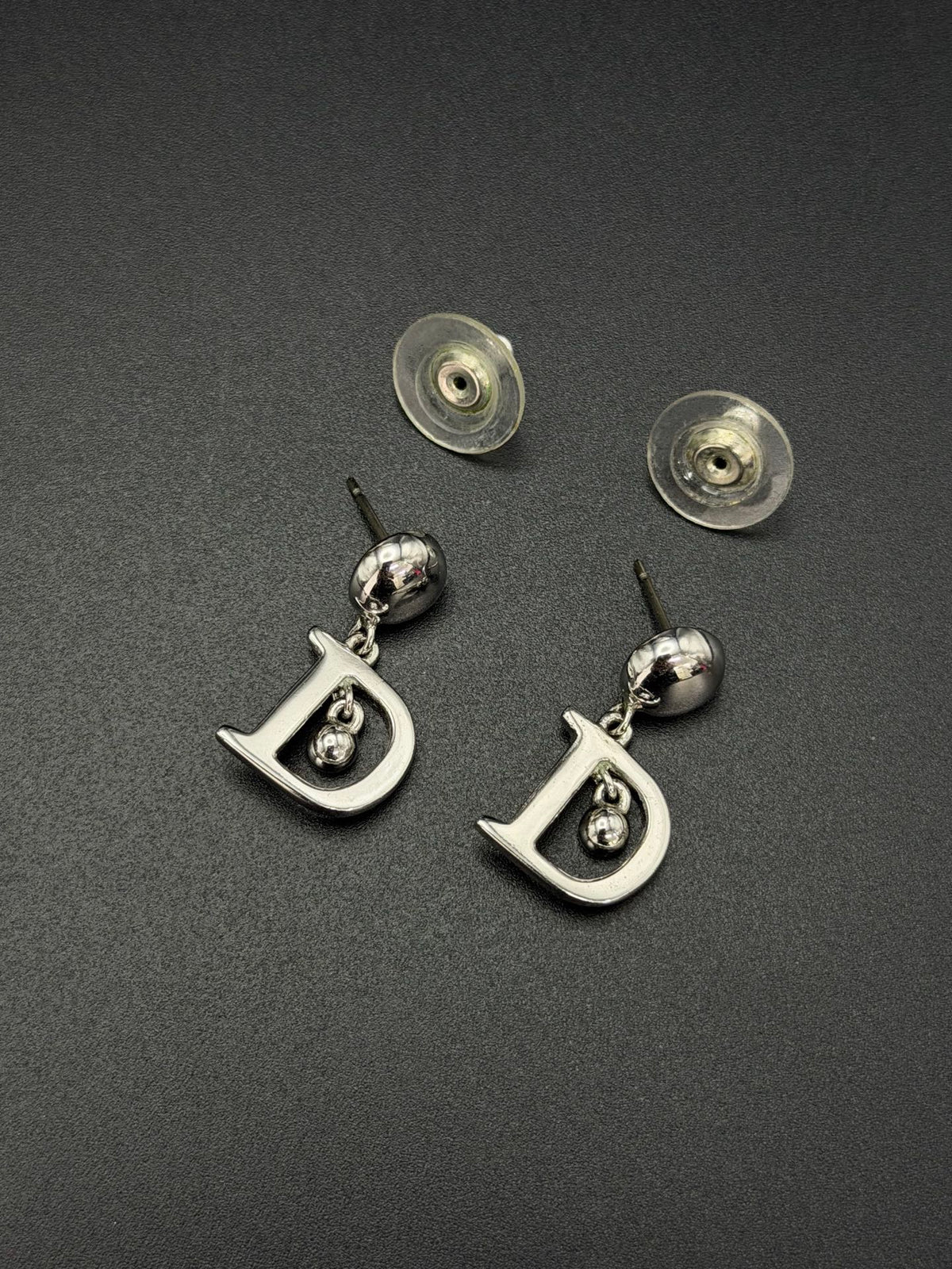 Christian Dior Vintage D Logo Swing Silver Pierced Earrings