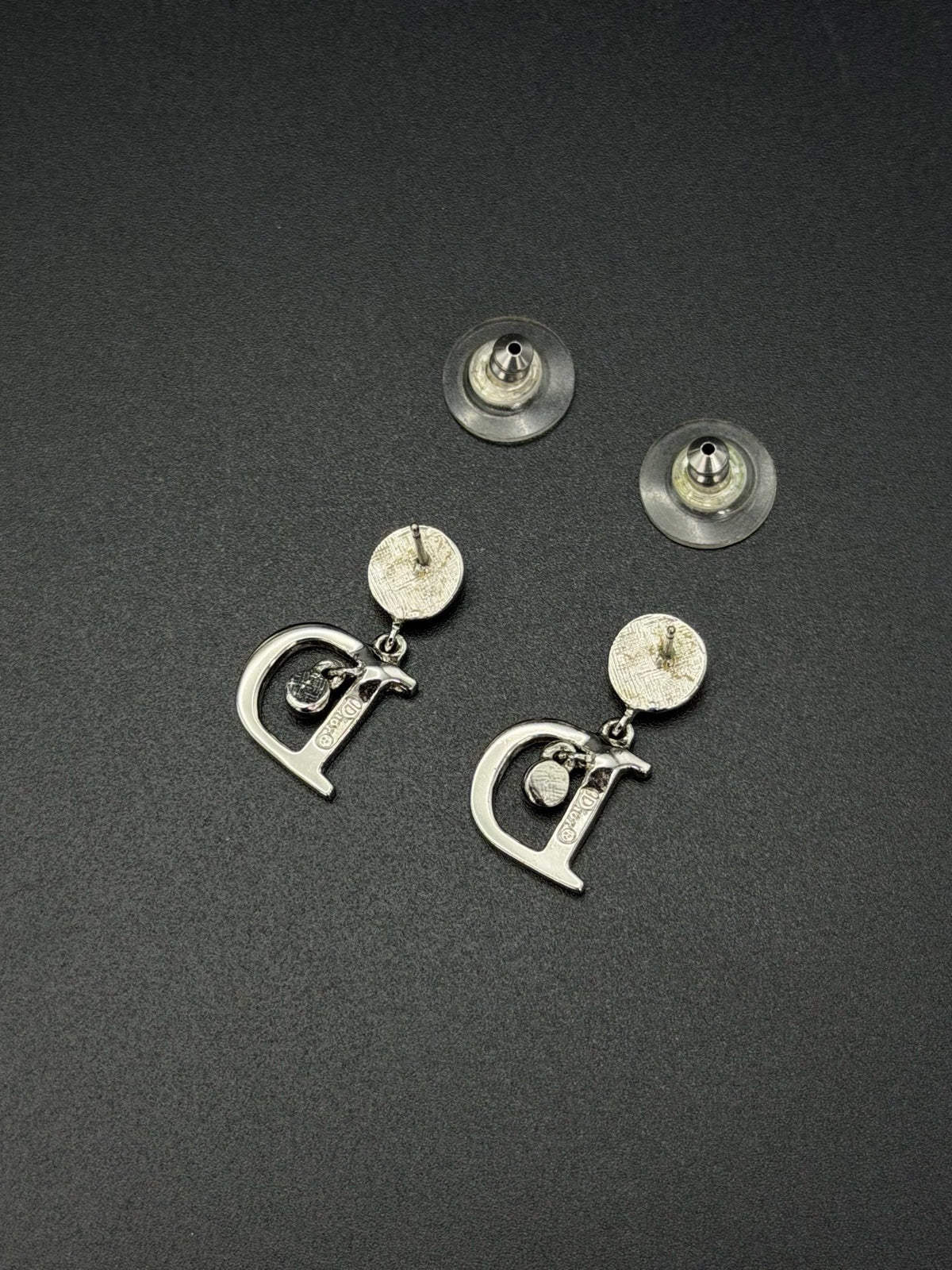 Christian Dior Vintage D Logo Swing Silver Pierced Earrings