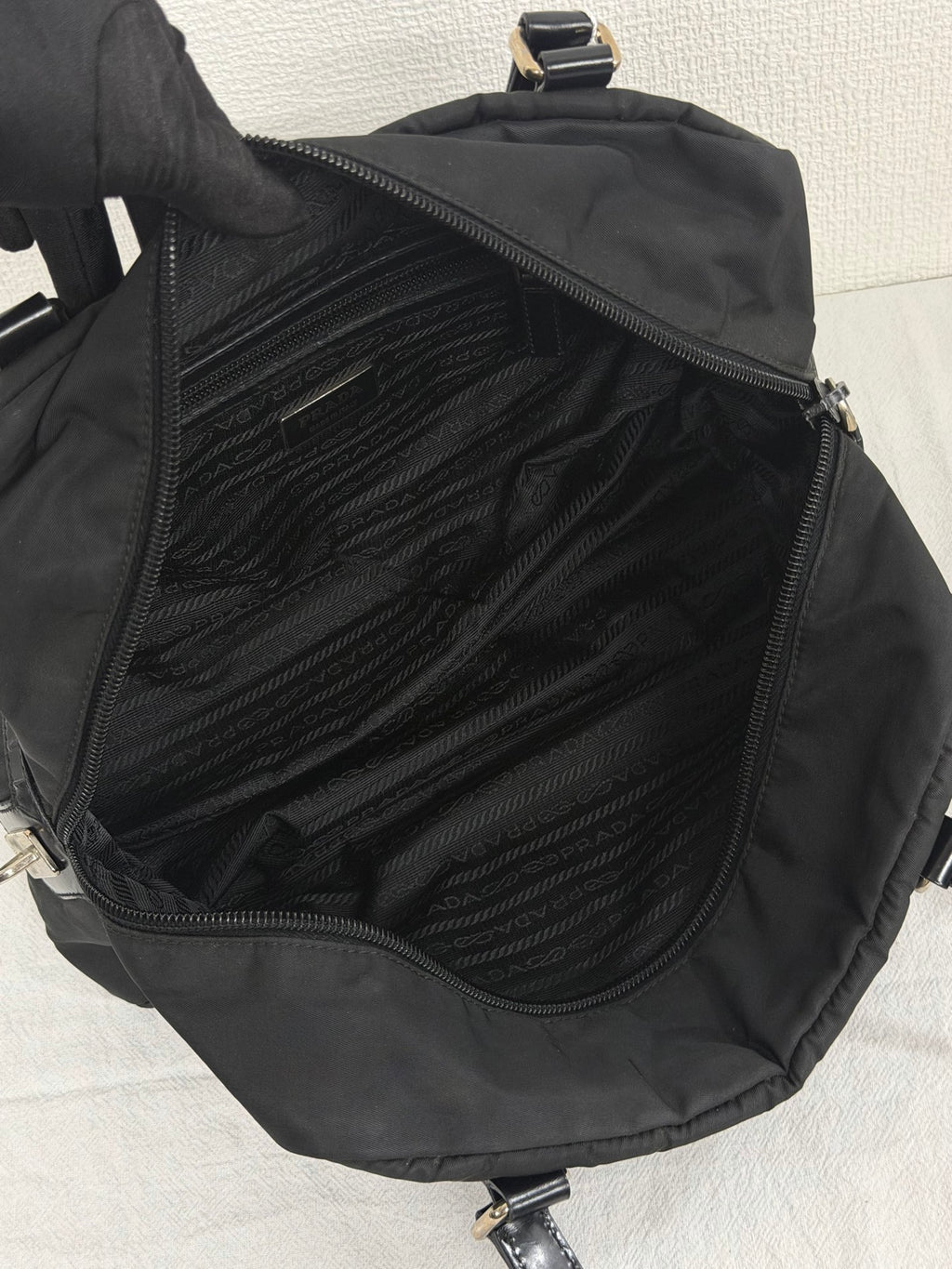 Prada Vintage Tessuto Print Logo Nylon Handbag Black