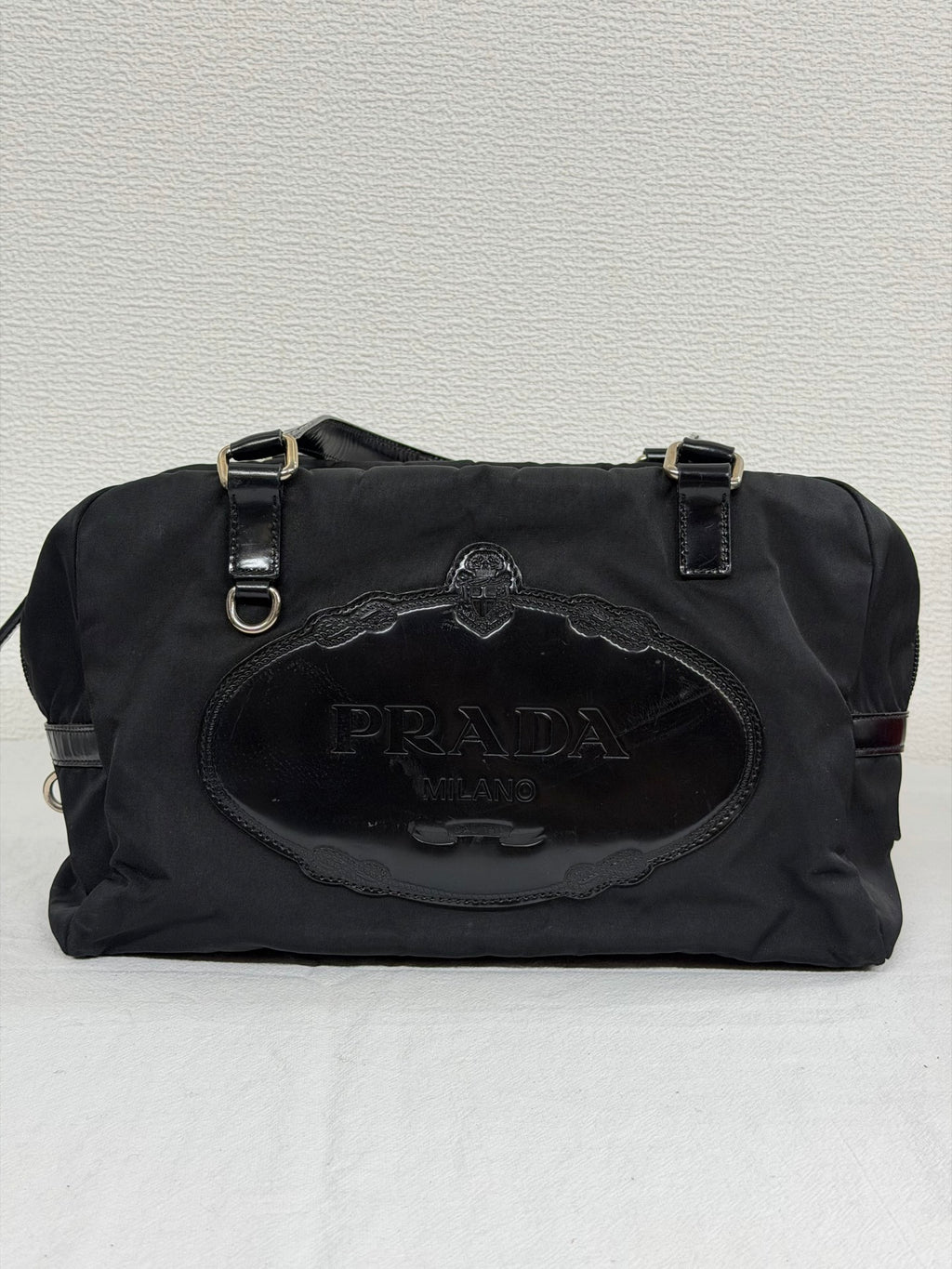 Prada Vintage Tessuto Print Logo Nylon Handbag Black