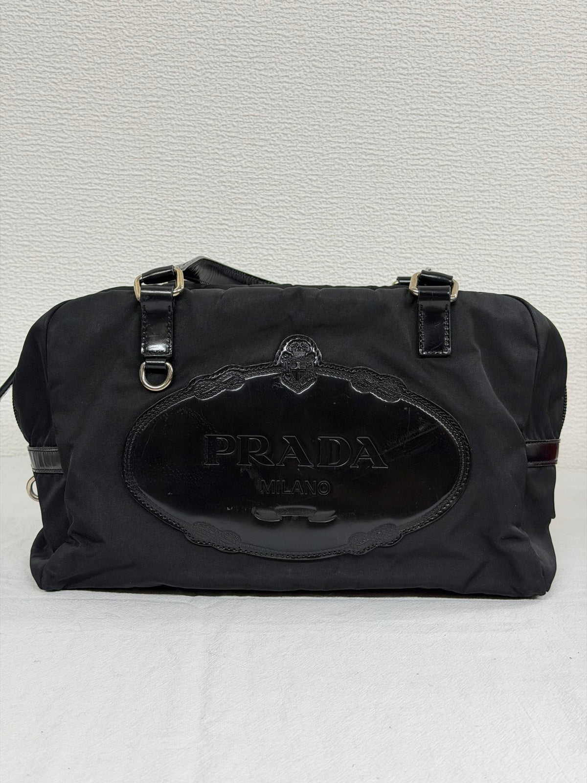 Prada Vintage Tessuto Print Logo Nylon Handbag Black
