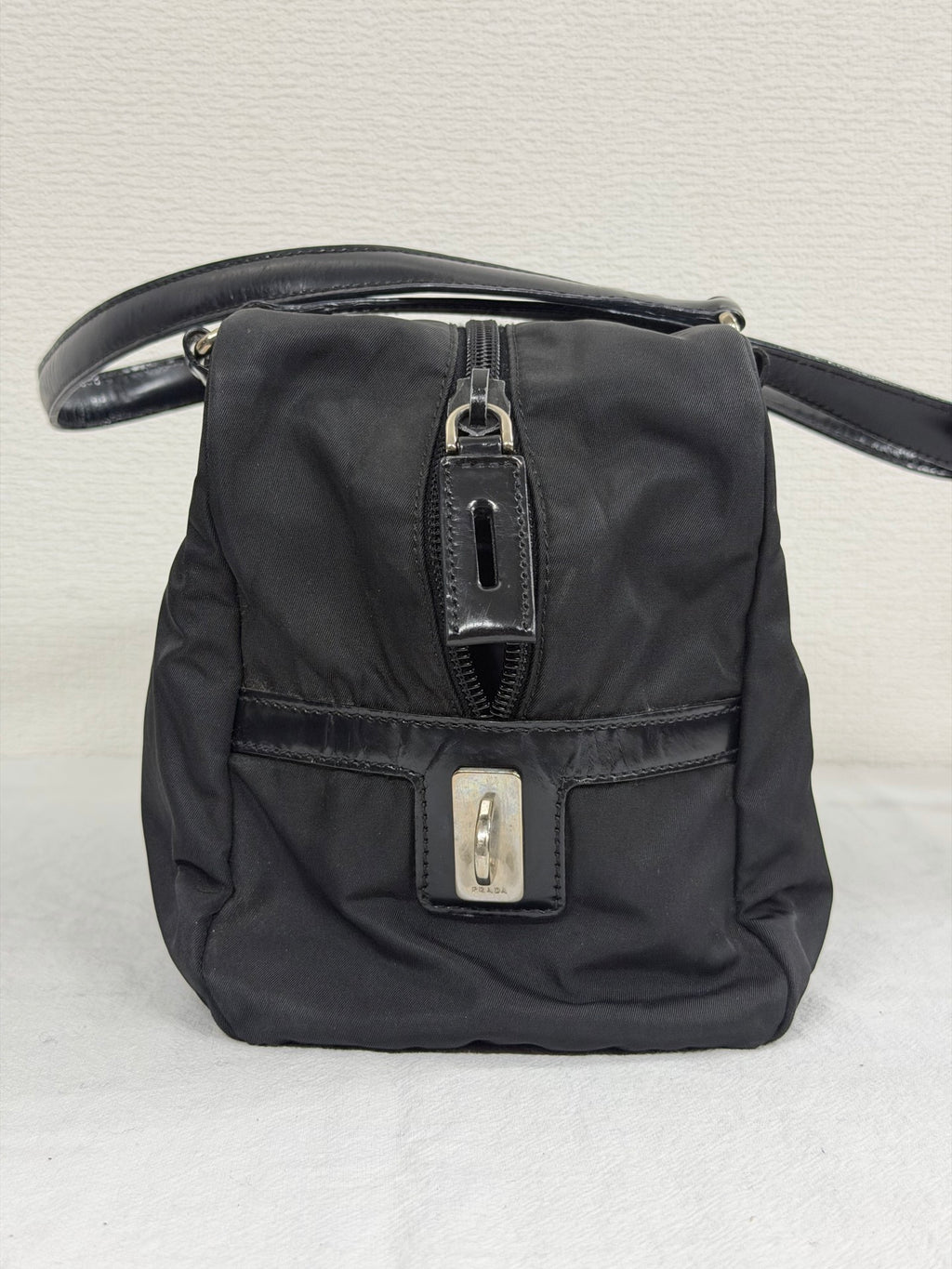 Prada Vintage Tessuto Print Logo Nylon Handbag Black