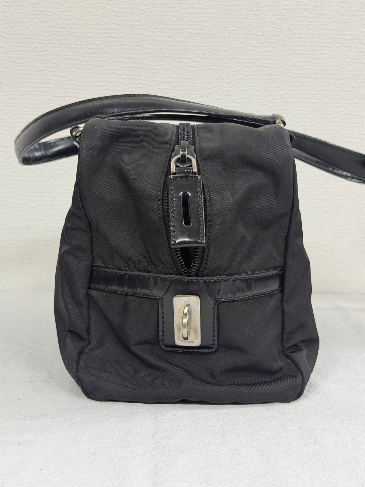 Prada Vintage Tessuto Print Logo Nylon Handbag Black