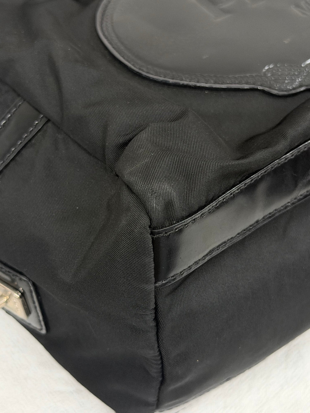 Prada Vintage Tessuto Print Logo Nylon Handbag Black