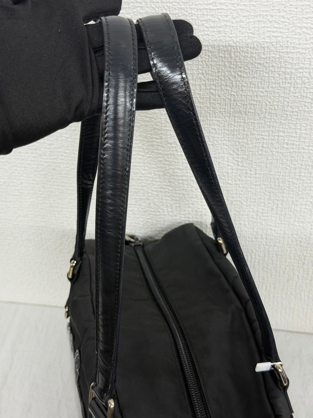 Prada Vintage Tessuto Print Logo Nylon Handbag Black