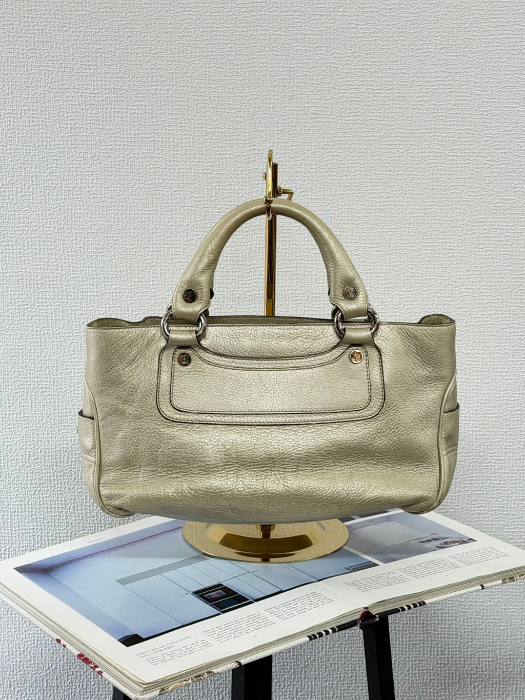 Celine Vintage Metallic Leather Boogie Bag Gold