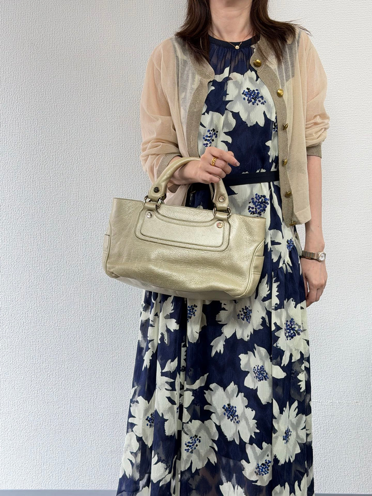 Celine Vintage Metallic Leather Boogie Bag Gold